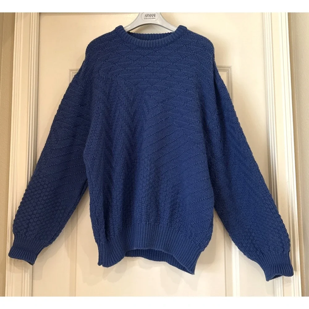 Vtg‎ Environmental Clothing Sweater Mens XL Blue Chunky Knit Pullover Fisherman